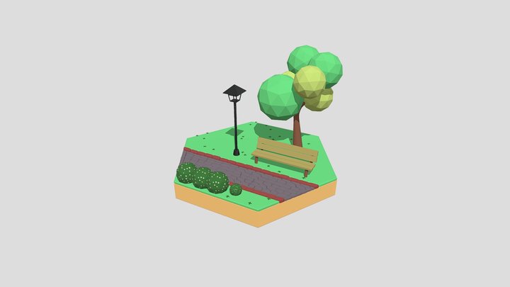 HexaWorld - Straight Pathway with Park Bench 3D Model