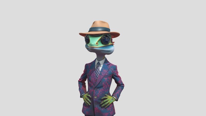 Lizard in a Stylish Hat — Fun 3D Model 3D Model
