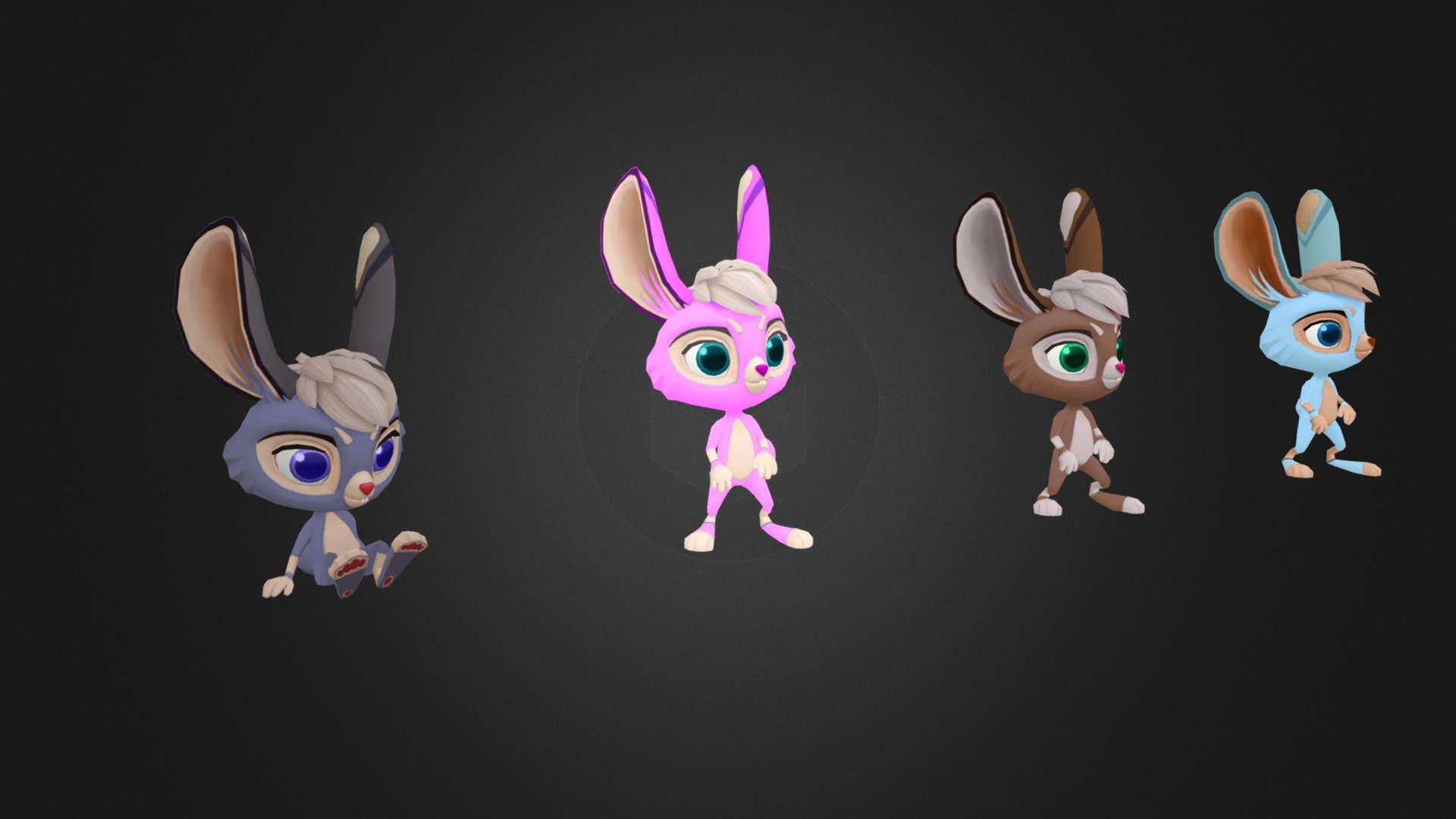 3D model Cartoon hares animated pack - This is a 3D model of the Cartoon hares animated pack. The 3D model is about a group of cartoon characters.