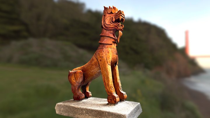 Foo Dog Wooden Statue 3D Model