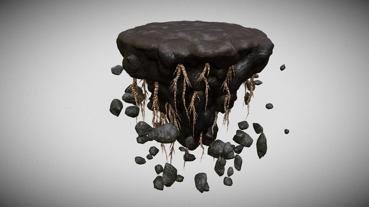Floating Island With Roots And Rocks 3D Model