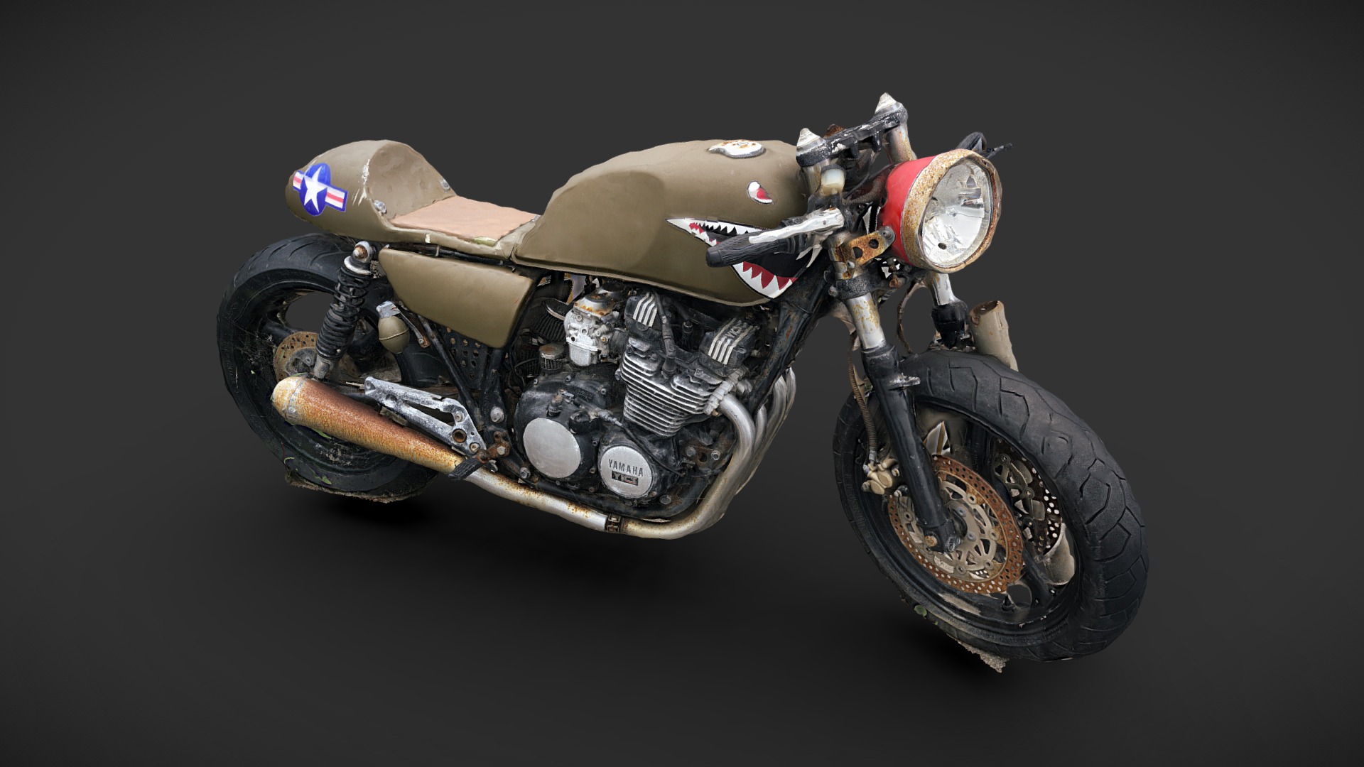 3D model Old Motorcycle – Raw Scan - This is a 3D model of the Old Motorcycle - Raw Scan. The 3D model is about a motorcycle with a black background.