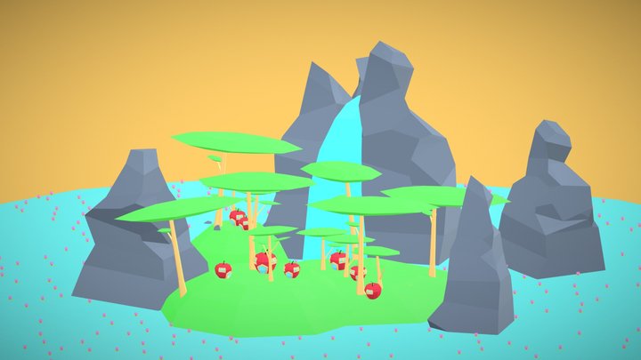 Cute low poly apple city 3D Model