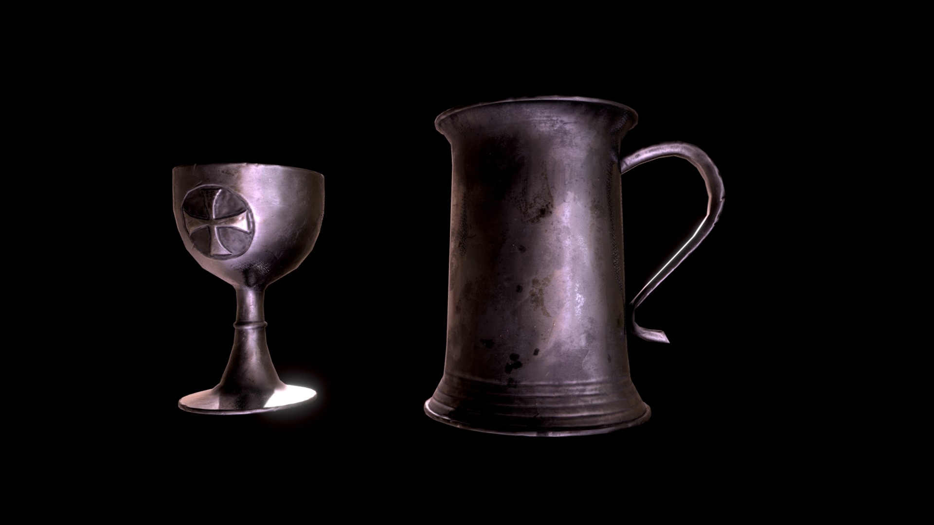 3D model Templar Tankard & Cup - This is a 3D model of the Templar Tankard & Cup. The 3D model is about a pair of black and white vases.