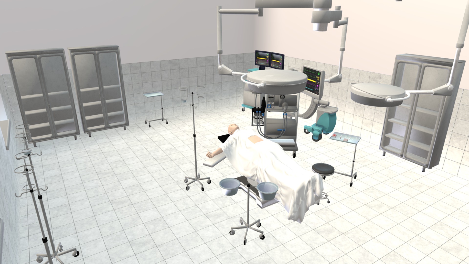 3D model Clinic – Operating room - This is a 3D model of the Clinic - Operating room. The 3D model is about a person lying on a bed.
