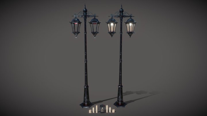 Victorian Street Lantern and Handheld (€) 3D Model