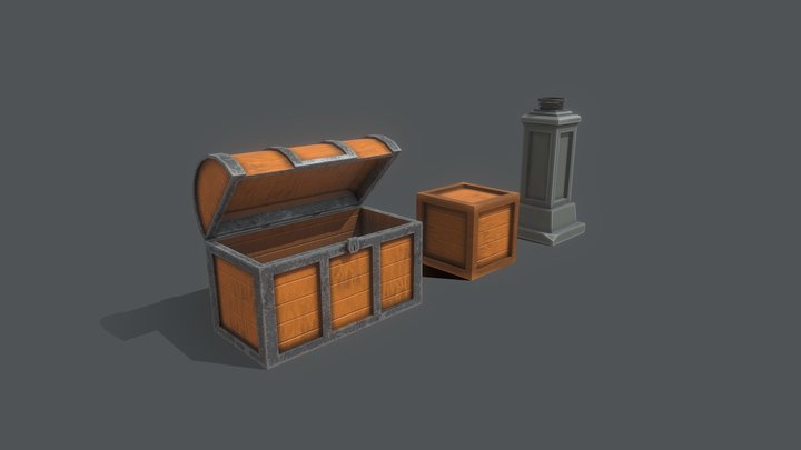 Chest / Box / Brazier - Stylized Dungeon Props 3D Model