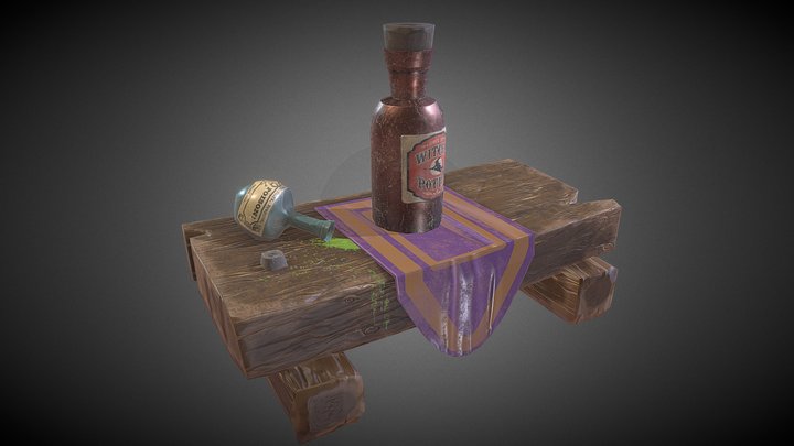 Medieval witch shelf with poison gameready 3D Model