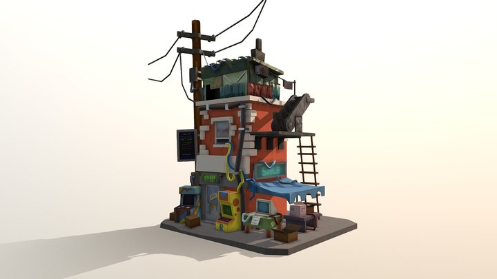 Retro Building Recreation 3D Model