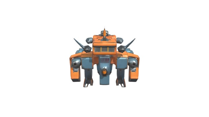 Battle-ready mech with various weapons 3D Model