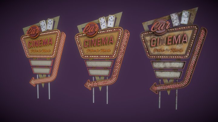 Car Cinema Billboard in 3 versions (signs) 3D Model