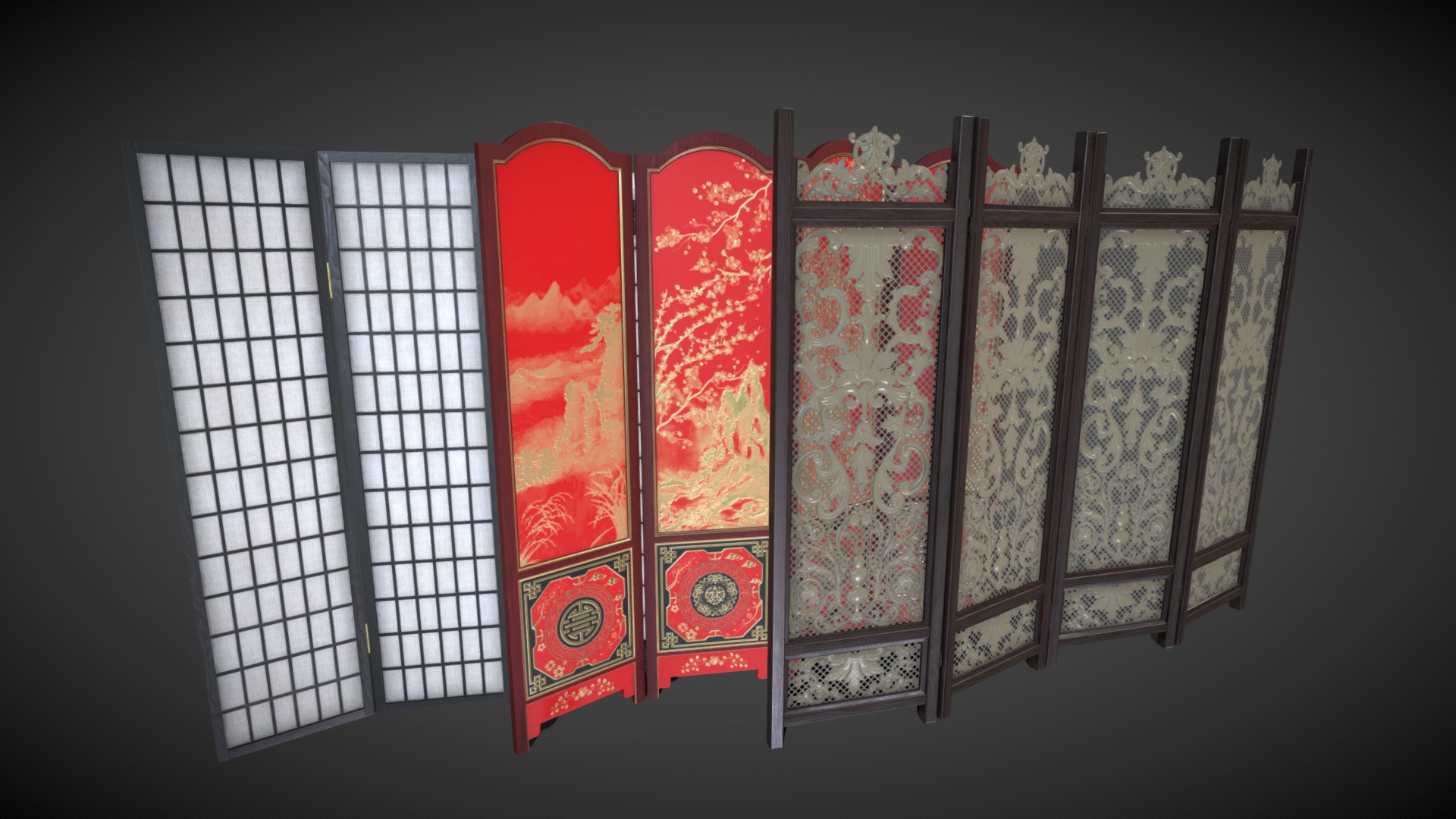 3D model Room Divider Screens Set - This is a 3D model of the Room Divider Screens Set. The 3D model is about a window with a design on it.