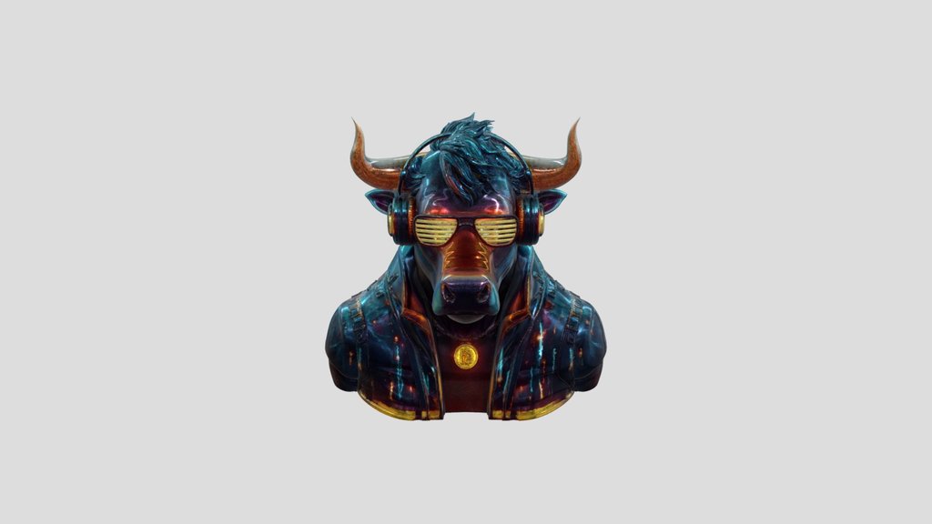 Neon Bull DJ with Bitcoin Pendant