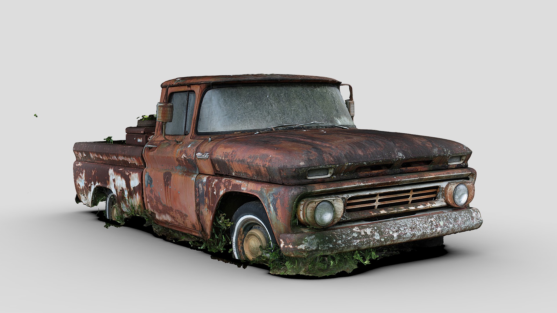 3D model Truck In Bushes (Raw Scan) - This is a 3D model of the Truck In Bushes (Raw Scan). The 3D model is about a brown car with a white background.