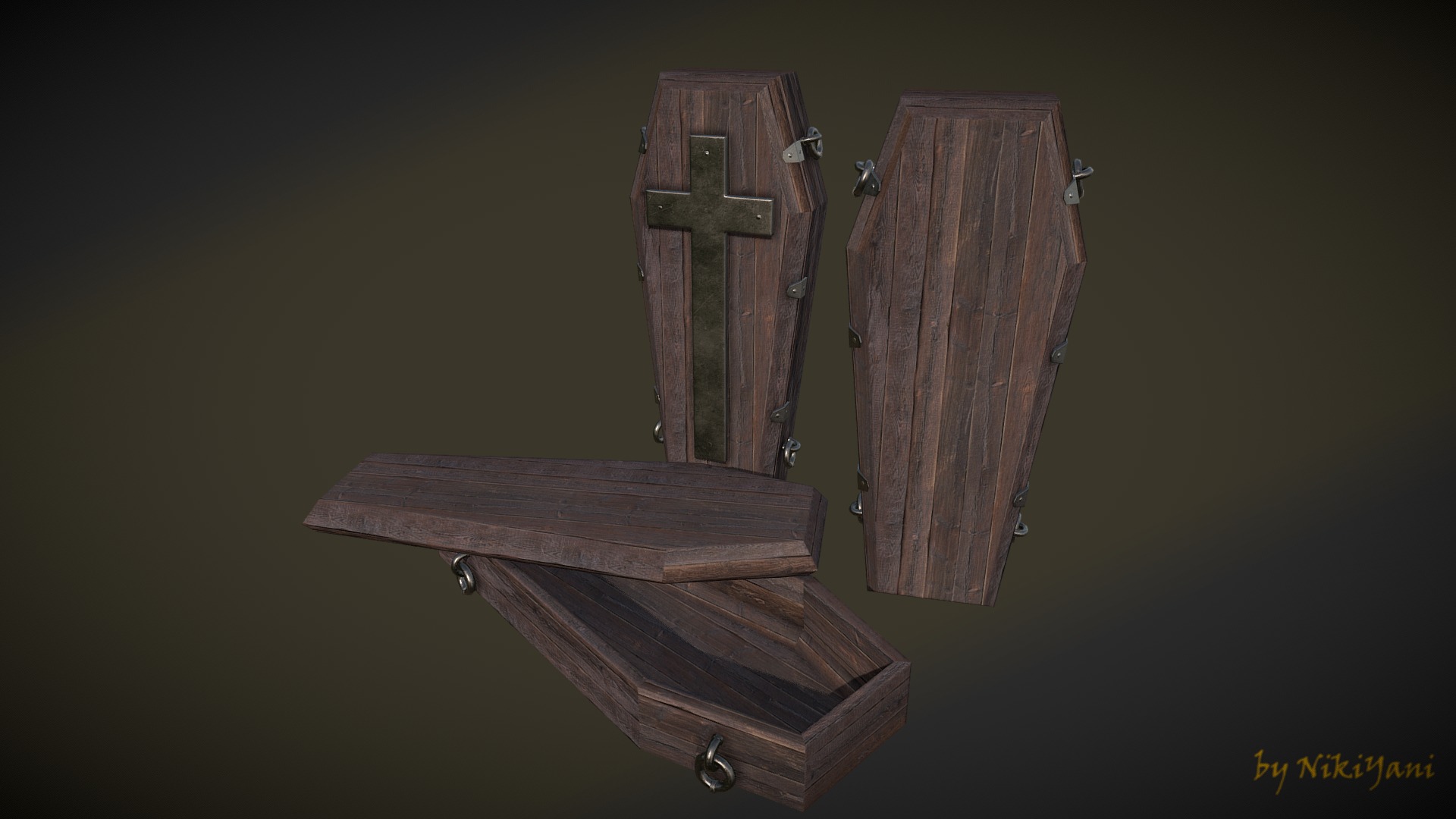 3D model Medieval coffin - This is a 3D model of the Medieval coffin. The 3D model is about a group of wooden boxes.