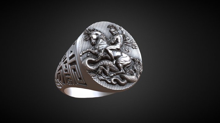 Saint George ring antique greek meander 3D Model