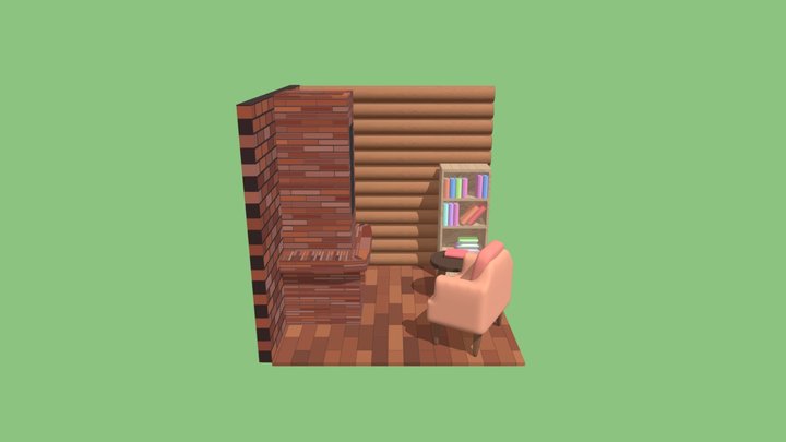 Wood House Living Room Design 3D Model