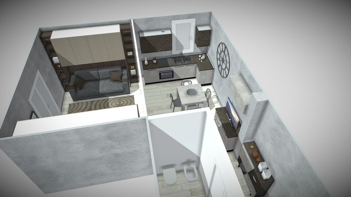 Studio flat with sofa bed 3D Model