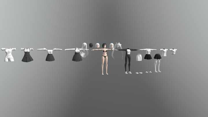 some old anime assets female 3D Model