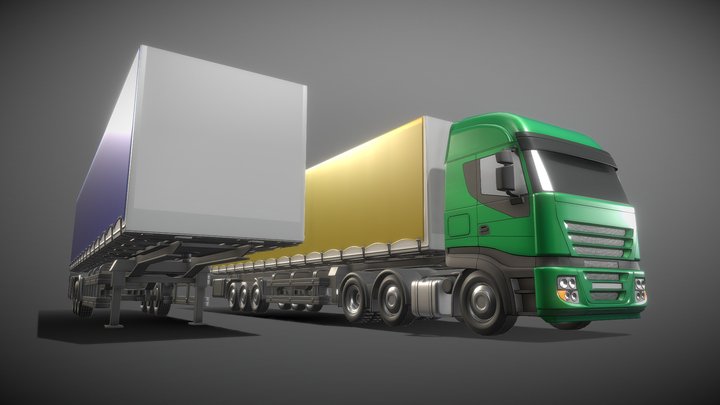 3-AXIS Truck with Semitrailer (High-Poly) 3D Model