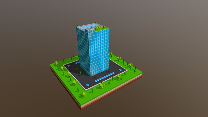 Cartoon low poly skyscraper scene 3D Model