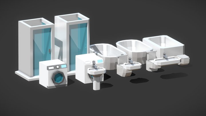 Low Poly Bathroom Assets 3D Model