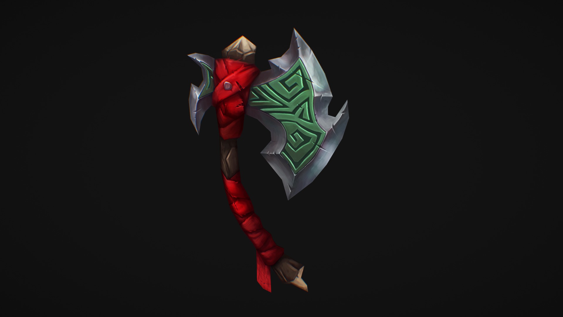 3D model Hand_Painted_Axe - This is a 3D model of the Hand_Painted_Axe. The 3D model is about a toy figure with a cape.