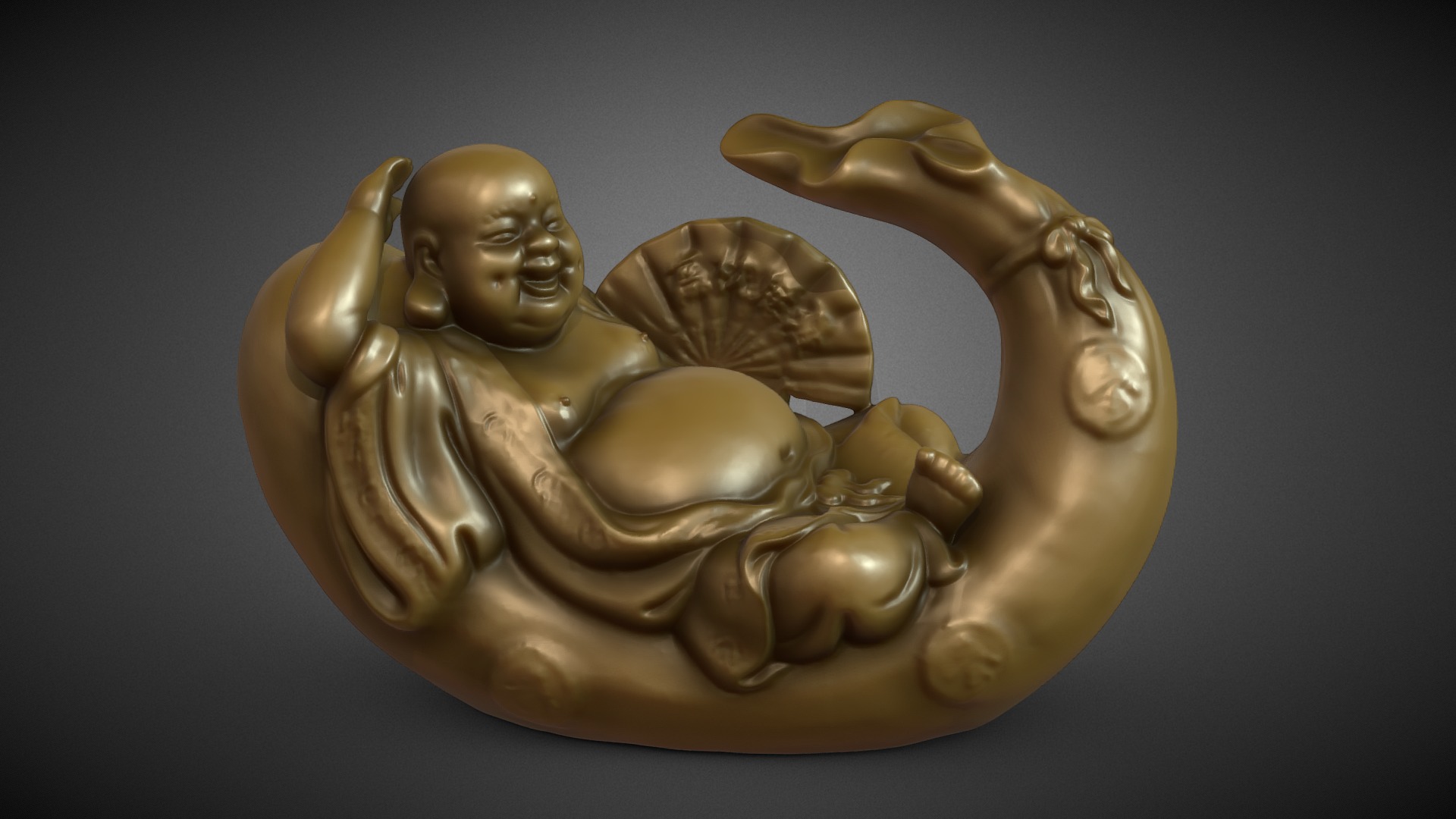 3D model Laughing Buddha - This is a 3D model of the Laughing Buddha. The 3D model is about a golden statue of a person.