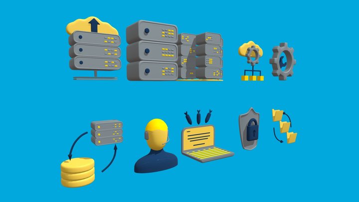 icons data center and hosting 3D Model