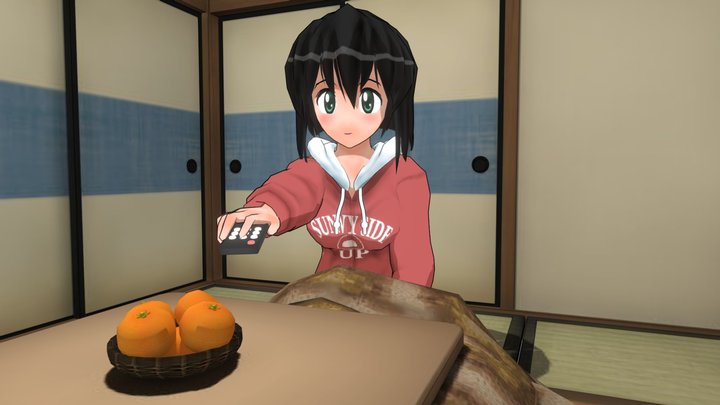 Girl in a Japanese style room 3D Model