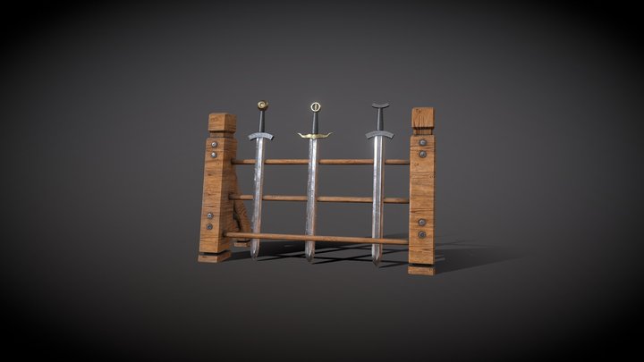 Weapons Rack with Swords 3D Model