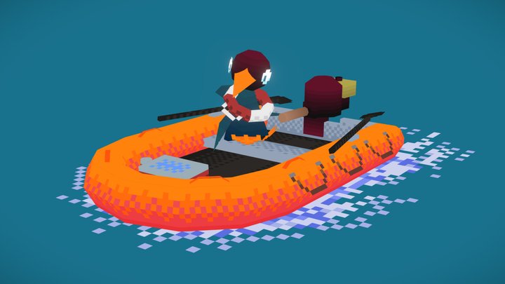 Cute Bird Lowpoly Pixelart Boat Adventure 3D Model