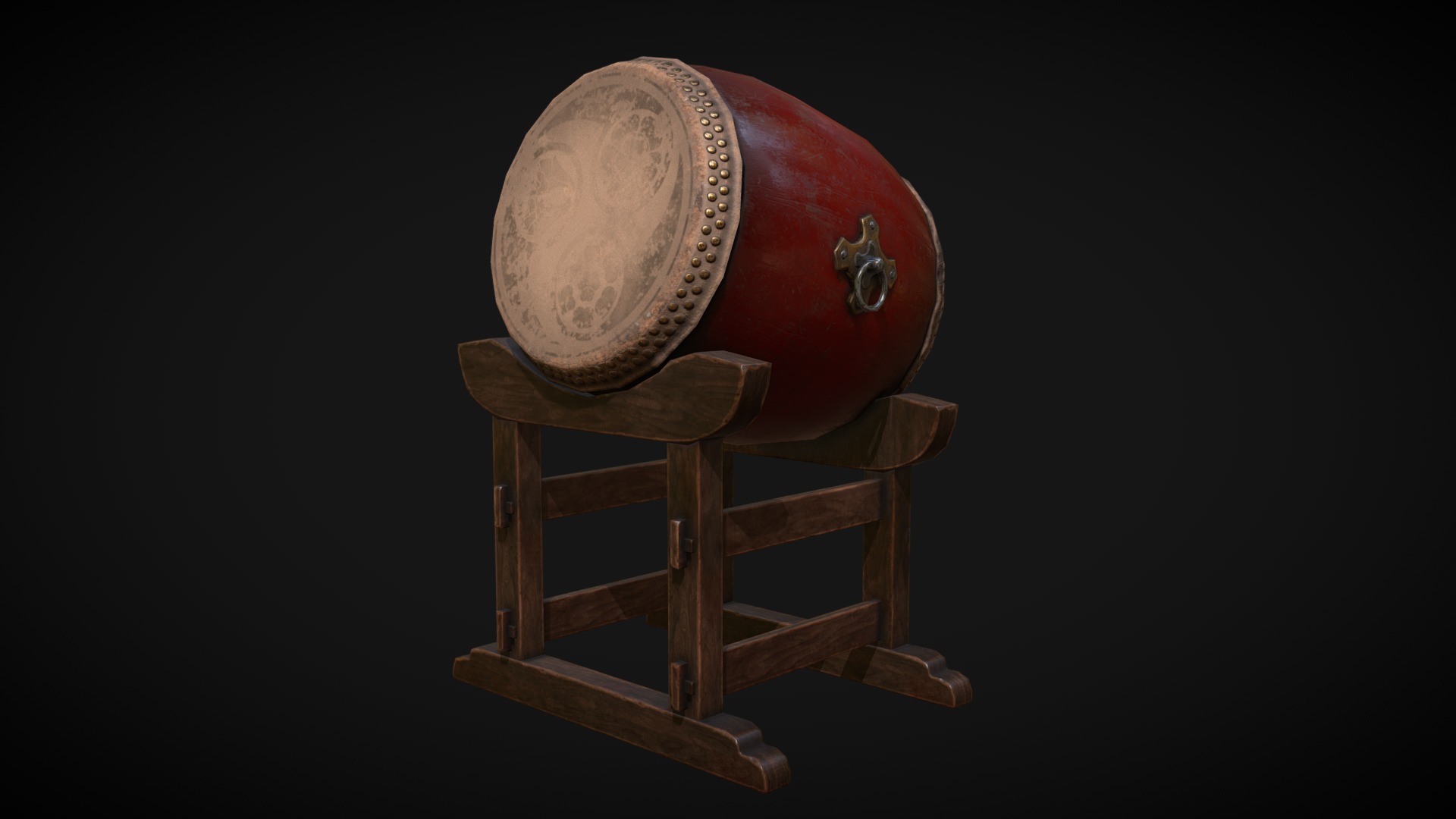 3D model Japanese Drum Taiko - This is a 3D model of the Japanese Drum Taiko. The 3D model is about a wooden chair with a round object on it.