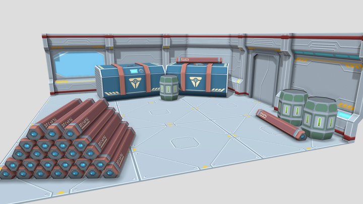 Sci-Fi Cargo Bay Scene 3D Model