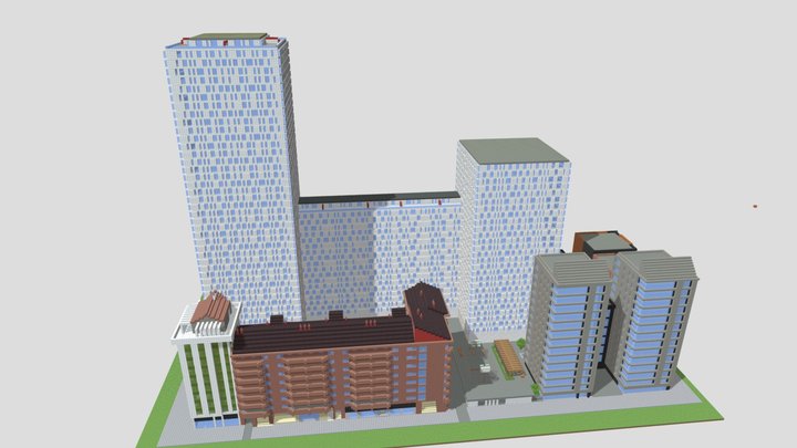Modern architecture buildings in Minecraft. 3D Model