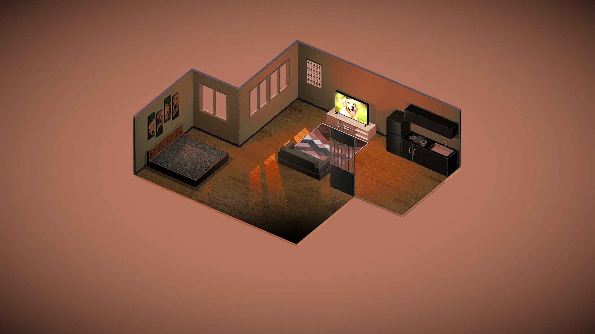 3D isometric room 3D model by Jiradet [4d50f68] Sketchfab