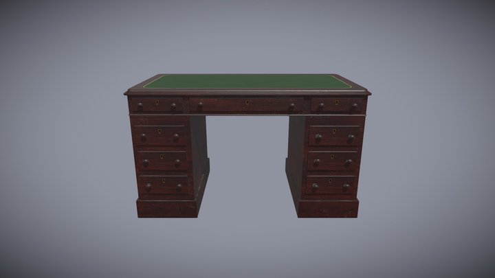 Victorian Mahogany Pedestal Desk 3D Model