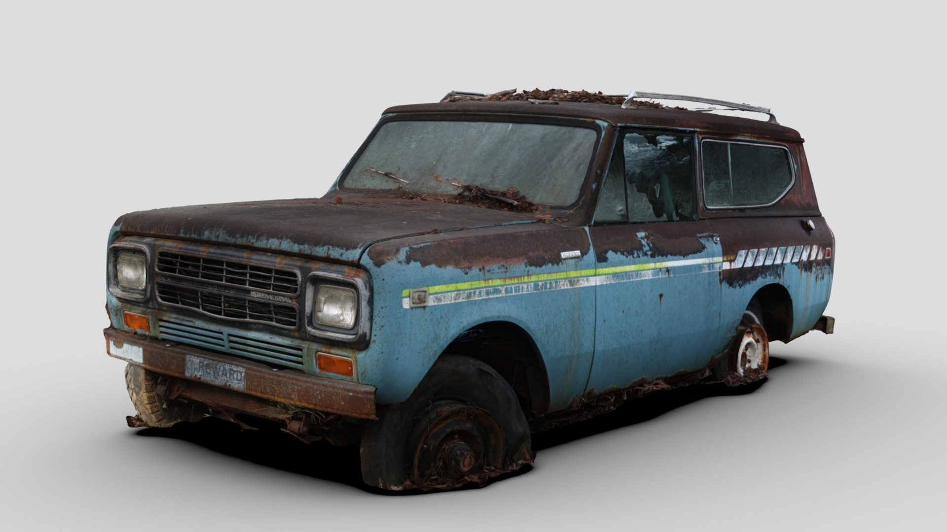 3D model International-Harvester Scout II (Raw Scan) - This is a 3D model of the International-Harvester Scout II (Raw Scan). The 3D model is about a blue car with a rack on top.