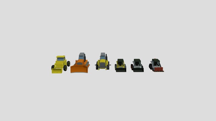 Low Poly Bulldozers Pack 3D Model