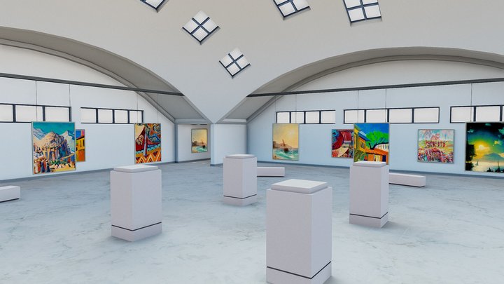 Virtual Gallery scene 02 (Lighting Baked) 3D Model
