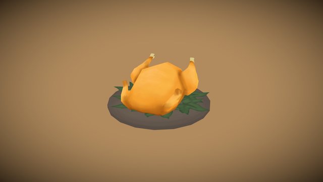 Roast Chicken on Plate 3D Model