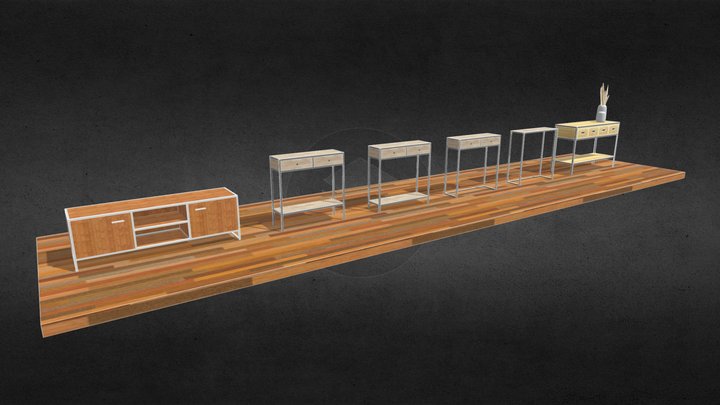 Muebles en metal y madera 3D Model
