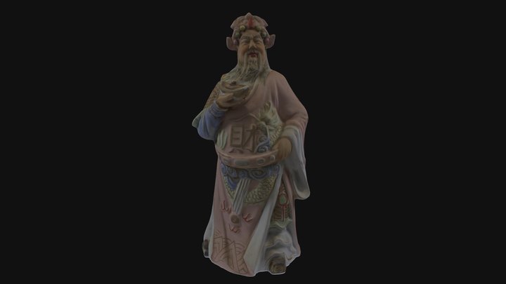 Retro Chinese God of Wealth Ceramic Statue 3D Model