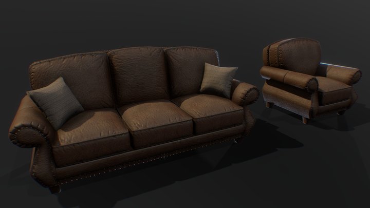 Leather Sofa & Chair 3D Model