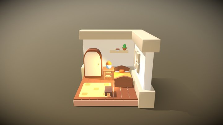 Dreamscape Haven: 3D Low Poly Bedroom 3D Model