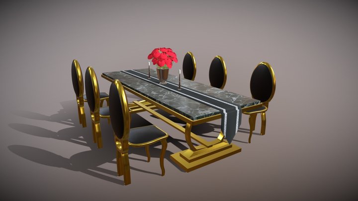 Luxury dinning table set 3D Model
