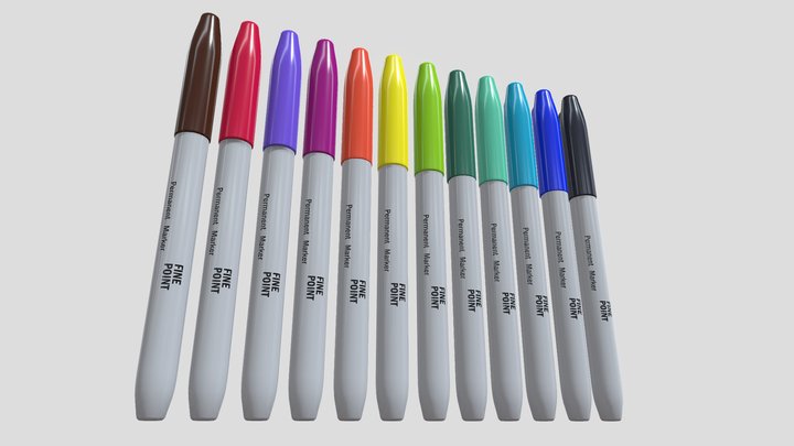 Capped Permanent Marker Pens 3D Model