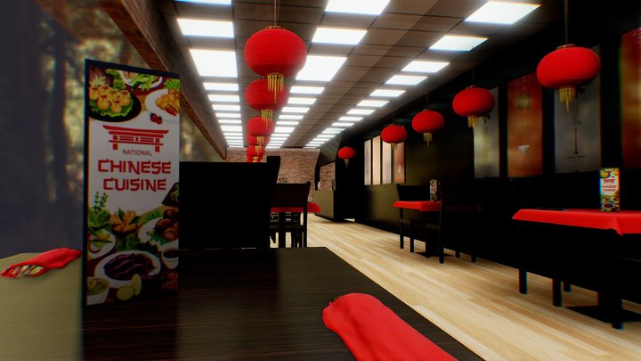 Low Poly Chinese Restaurant Interior 3D Model