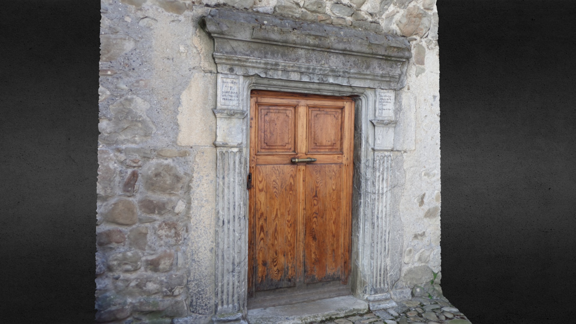 3D model Small Door at the back of the church - This is a 3D model of the Small Door at the back of the church. The 3D model is about a wooden door in a stone building.