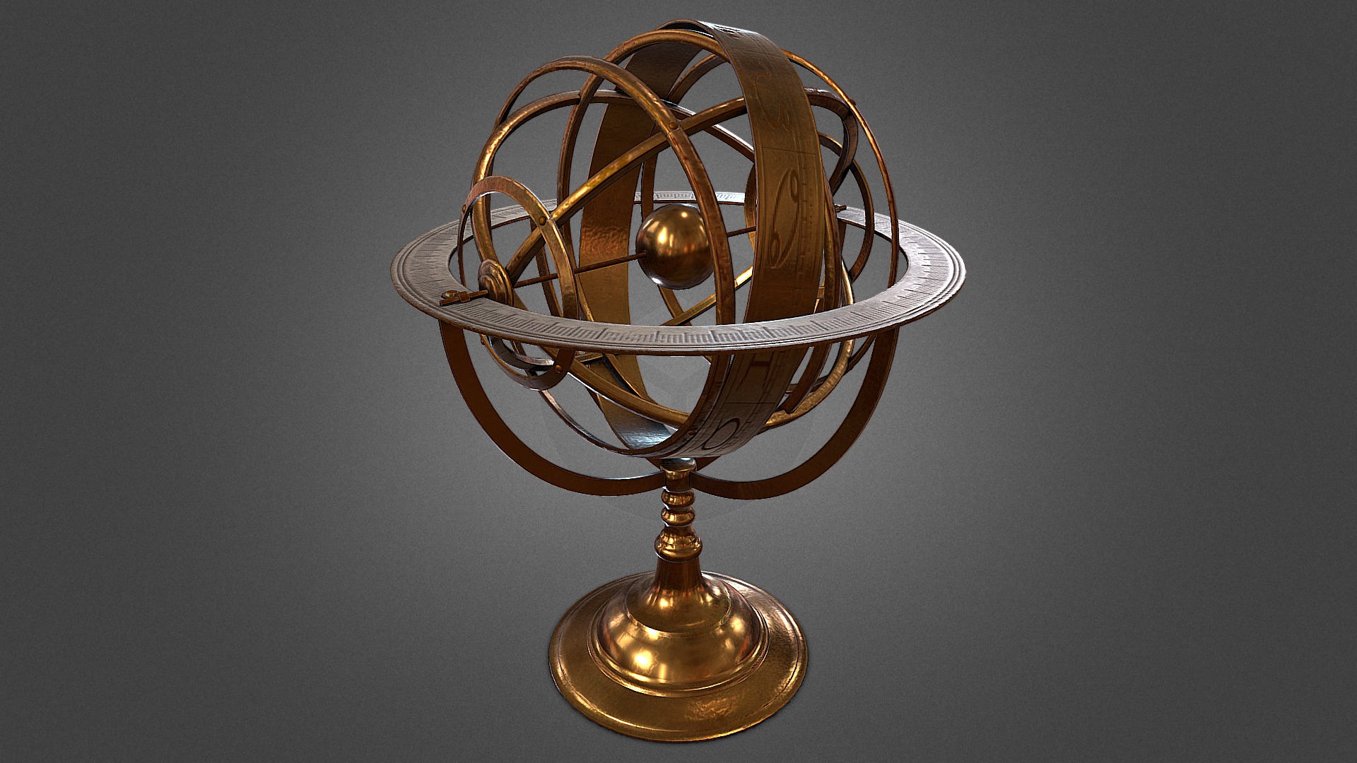 3D model Armillary Sphere Sculpture "Eclipse" - This is a 3D model of the Armillary Sphere Sculpture "Eclipse". The 3D model is about a gold and black trophy.